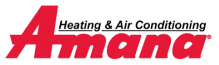 Amana logo with the text "Heating & Air Conditioning" above the company name in bold red letters.