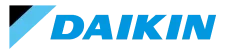Daikin logo with a blue and black diagonal design followed by the word "DAIKIN" in bold blue letters on a light background.